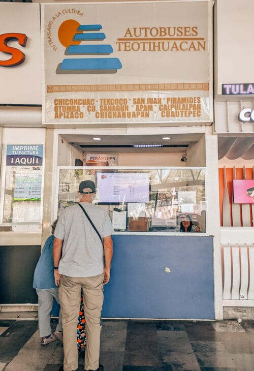 Ticket window for bus tickets to Teotihuacan from Mexico City